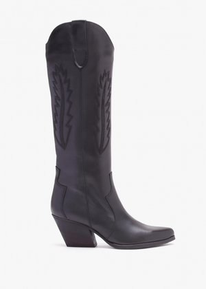 Kubra Black Leather Mid Height Cowboy Boots