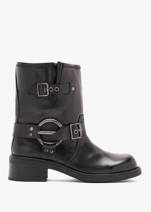 Ibike Black Leather Chunky Biker Boots