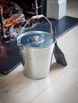 Jutland Fireside Bucket With Lid - Galvanised Steel, Silver