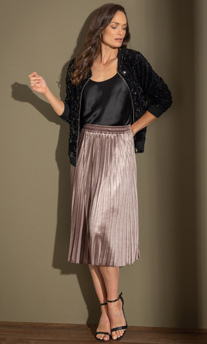Velour Pleated Midi Skirt - Mink
