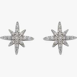 Sterling Silver Cubic Zirconia Pave Starburst Stud Earrings E5987C 