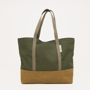 Luxury Cotton Canvas Tote Bag - Olive and Tan