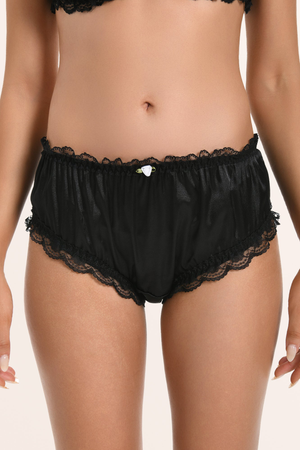 Satin Frilly Lace French Knickers - Black