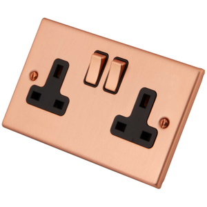 13A 2 Gang Switched Socket Black Insert Copper