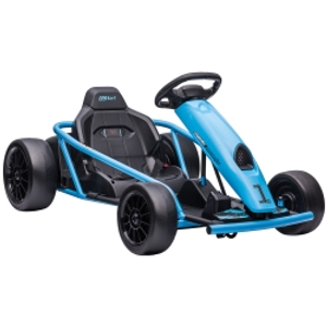 HOMCOM 24V Drift Kart, Electric Ride-On Racing Go Kart w/ 2 Speeds, Steering Wheel, Pedals for Kids Aged 8-12, Blue