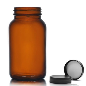 250ml Amber Glass Pharmapac Jar With Matt Black Cap