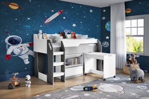 Flair Lulu Storage Mid Sleeper with Desk White & Grey