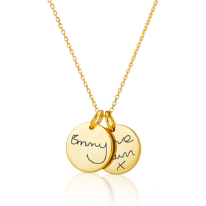 Gold Duo Disc Handwriting Necklace