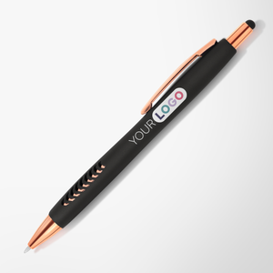Full Color Soft Touch Basilia Stylus Pen with Rose Gold Trim