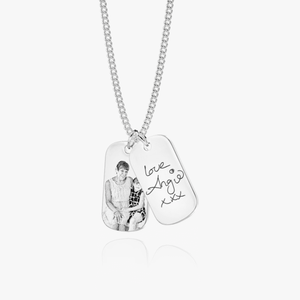 Silver Double Tag HandwritingNecklace