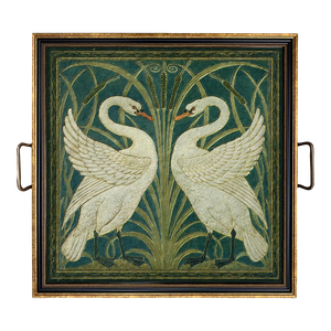 Contemporary Swans Tray With Brass Handles, Large