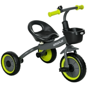 AIYAPLAY Kids Trike, Tricycle, with Adjustable Seat, Basket, Bell, for Ages 2-5 Years - Black