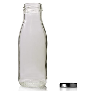 250ml Glass Milk Bottle With Lid - Black