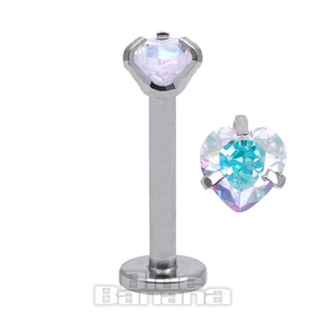 Blue Banana Surgical Steel 4mm Heart 1.2mm Labret (Aurora Borealis)