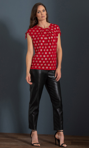 Shimmer Spot Tie Sleeve Top - Red/Gold