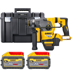 DeWalt DCH333NT 54V XR Cordless Brushless FlexVolt SDS Plus Hammer Drill With 2 x 9Ah Batteries & Case