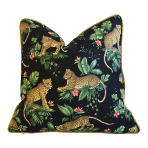 Jungle Leopard Cheetah Big Cat & Floral Feather/Down Pillow 22" Square