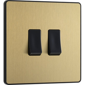PCDSB42B Screwless 2G 2W Switch with Black Insert in Satin Brass
