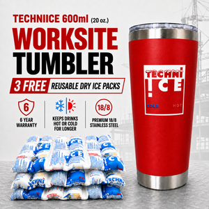 Techni Ice 600ml (20 oz.) Tumbler Red Stainless Steel 6 Years Warranty + 3 Techni Ice Reusable Dry Ice Packs *FRESH STOCK JUST ARRIVED