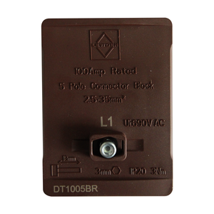 Lewden DT1005BR 100a 5 Way Connector Block - Brown