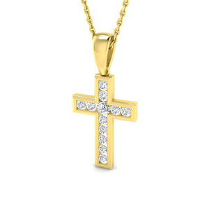 0.25ct Lab Diamond Channel Cross Necklace D/VVS Quality in 9k Yellow Gold
