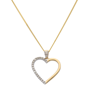 New 9ct Yellow Gold 0.13ct Diamond Heart Pendant Necklace