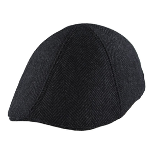 WOOL MIX BLACK TWEED HERRINGBONE HAT