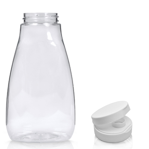 250ml Plastic Squeezy Sauce Bottle & 38mm Smooth White Flip-Top Cap - White (6mm)