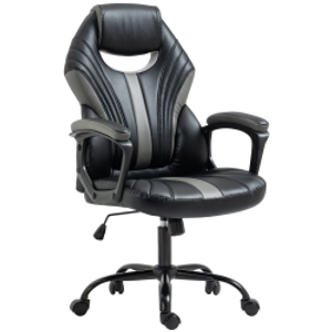 Vinsetto Computer Gaming Chair, Desk Chair with Breathable PU Leather Back and Seat, Soft Padded Armrests and Rolling Wheels for Adults and Gamers, Black
