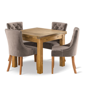 Dorset 3ft x 3ft Natural Oak Extending Dining Table + 4 Isobel Button Back Chairs