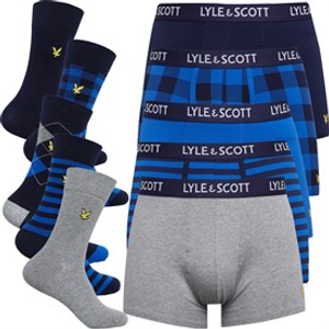 Lyle And Scott Vintage Mens Floyd Ten Pack Boxers And Socks Gift Set Peacoat/Stripe/Grey Marl/Check Nautical Blue
