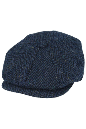 HERRINGBONE WOOL BLEND NEWSBOY FLAT CAP