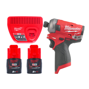Milwaukee M12FQID 12V FUEL 1/4" Hex Impact Driver With 2 x 2.0Ah Batteries & Charger