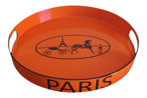 Orange Lacquered Hermes Inspired Bar Tray