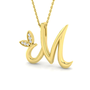 Lab Diamond Initial 'M' Pendant Necklace 0.05ct in 9k Yellow Gold