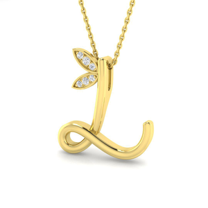 Lab Diamond Initial 'L' Pendant Necklace 0.05ct in 9k Yellow Gold