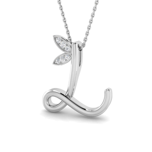 Lab Diamond Initial 'L' Pendant Necklace 0.05ct in 9k White Gold