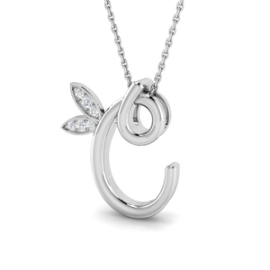 Lab Diamond Initial 'C' Pendant Necklace 0.05ct in 925 Silver