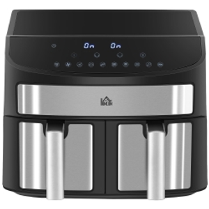 HOMCOM Dual Zone Air Fryer, 10-in-1 8L with Sync Cook & Sync Finish, 60-Minute Timer for Oil Free & Low Fat Cooking, 2400W