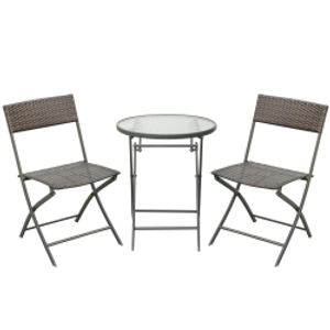 Outsunny 3 Piece Rattan Bistro Set, Patio Balcony Furniture with 2 Folding Rattan Chairs and Glass Coffee Table, for Garden, Balcony, Outdoor, Brown