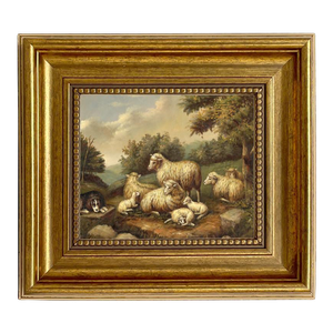 Sheep in Landscape Painting Print Reproduction on Canvas in Antiqued Gold Frame