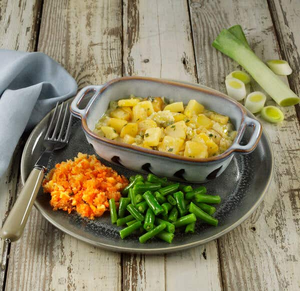 Cheese, Onion, Leek & Potato Bake