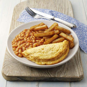 Omelette, Chips & Beans