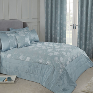 Blossom Duck Egg Embellished Jacquard Quilted Bedspread Set (220cm x 240cm)