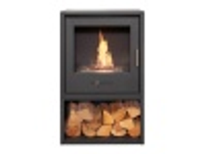 OKO S3 Bio Ethanol Stove with Log Storage in Charcoal Grey