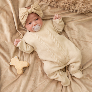 Unisex Cable Knitted Taupe Baby Onesie