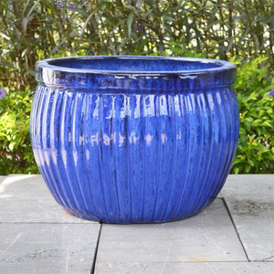 Glazed Ceramic Sahara Medium Round Pot - Blue - 370 Ø x 270 (H)mm