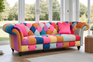 Multicoloured Velvet Patchwork 3 Seater Scroll Arm Chesterfield Sofa PORTOFINO