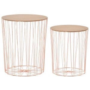 HOMCOM Coffee Tables Set of 2, Side Tables with Metal Frame, End Tables for Living Room, Bedroom - Rose Gold Color Base