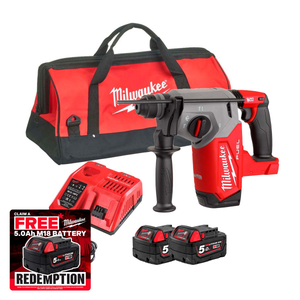 Milwaukee M18 FH-502X 18V Fuel 4-Mode 26mm Brushless SDS Plus Hammer Drill with 2x 5.0Ah Batteries
